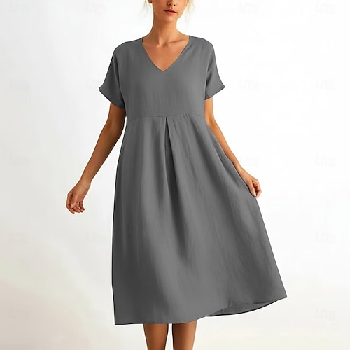 Women's Knee Length Dress Sundress Casual Dress Vacation Casual Boho Beach  Party Date Loose Fit Plain Short Sleeve V Neck Blue Black Pink Green Summer  Spring 2026 - $33.99