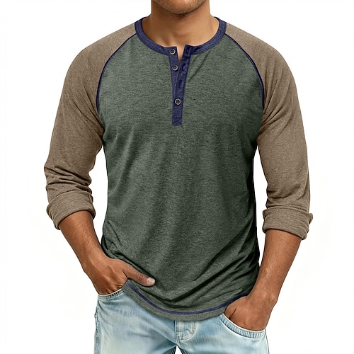 Herren Henley Hemd T-Shirt Baseball-T-Shirt Langarm Farbblock Designer Basic Klassisch Raglanärmel Henley Lässig Täglich Outdoor Sommer Frühling