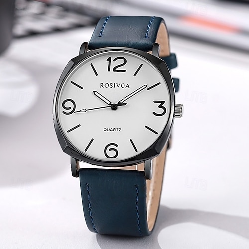 Men's Watch Minimalist Quartz Wristwatch with Blue Leather Strap Square Black Case White Dial Large Arabic Numerals Simple Casual Fashion Business Dress Watch Gift for Men Women 2026 - $15.99 Men's Watch Minimalist Quartz Wristwatch with Blue Leather Strap Square Black Case White Dial Large Arabic Numerals Simple Casual Fashion Business Dress Watch Gift for Men Women 2026 - $15.99