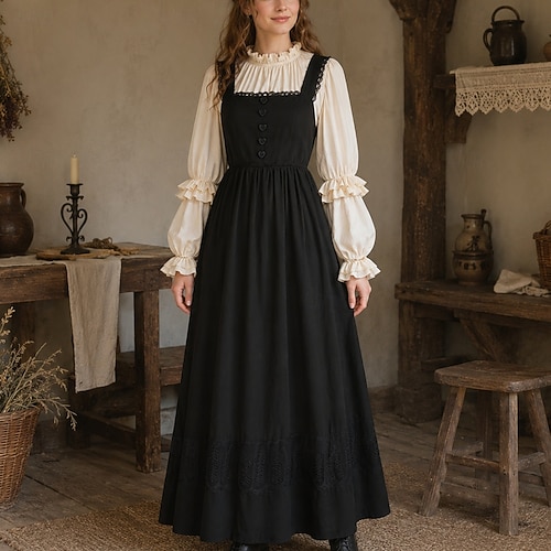 ankle length peasant dress Medieval Renaissance Cottagecore Ankle Length Dress Chemise Puff Balloon Sleeve Short Sleeves Witch Fairy Peasant U Neck Fancy Dress Women's Fantasy Halloween Carnival Casual Daily Renaissance Fair 2026