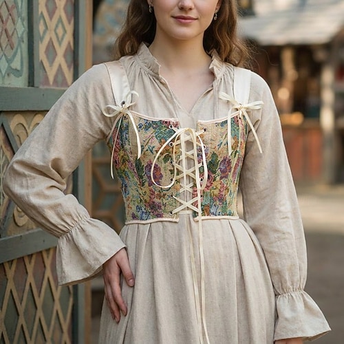 peasant dress with corset Cottagecore Corset Dress marigold: Wool/linen Blend, Renaissance Peasant  Style