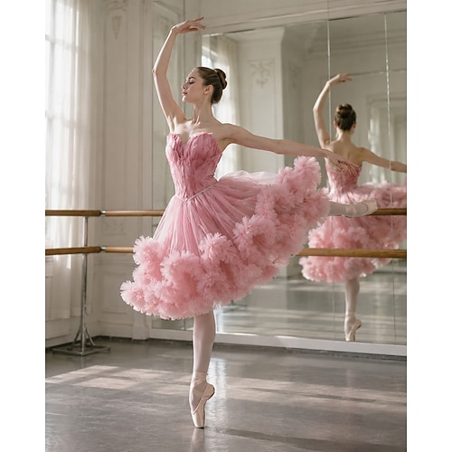 ballerina princess dress Women's Princess Ballerina Dancer Performance Dancing Dress Tiered Tutu Gown  Cute Party Tulle Feather Gray Black White Pink Dress 2026