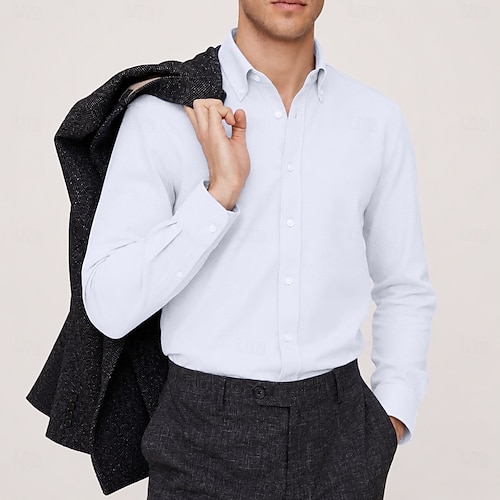 Men's Shirt Dress Shirt Button Down Shirt Daily Business Blue White Dark Blue Long Sleeve Turndown Spring Fall Clothing Apparel Classic 2026