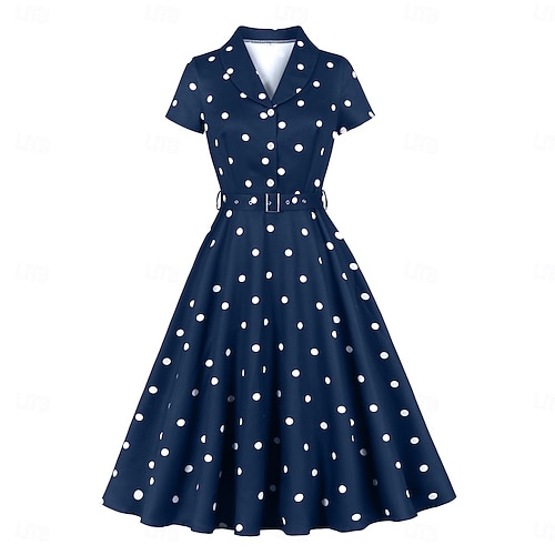 summer 50s dress ZAPAKA 1950s Yellow Lemon A-line V-neck Lapel Vintage Dress, Lemon / L The makes it more sexy and attractive to wear Womens Retro Summer Dress, V-Neck