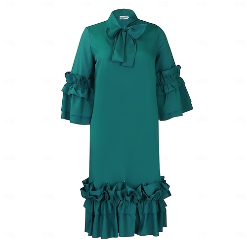 peplum shift dress Wizutiz Womens Summer Dress Stylish Baggy High Waist Pleated Plain Solid Shift Dress Short Sleeve Crew Neck Peplum Dress for Ladies Mini Dress Super