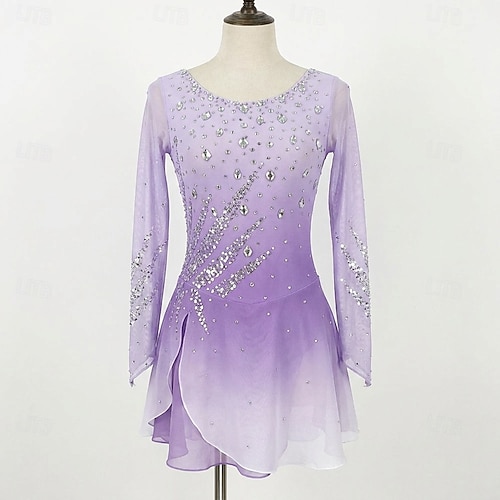 light purple figure skating dress Handmade Light Purple Figure Skating Dress Girls Women Dancewear Competition Quality Rhinestones