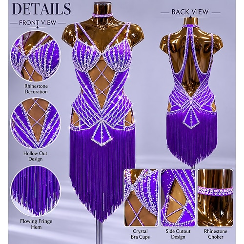 Chrisanne Haute Couture 紫 ラテンダンスドレス 2026年 女性用パープルラテンダンスドレス - キラキラ輝くライン