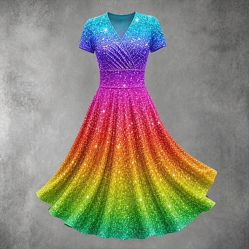 rainbow color dress for ladies Pride Wrap Dresses Classic & Timeless Adults' Women's Halloween Carnival Pride Parade Pride Month Festival Easy Halloween Costumes Dress Up 2026 boost-ai-search