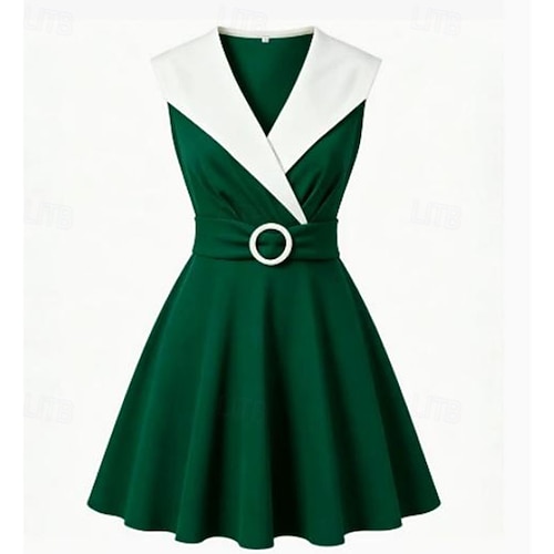 rockabilly dress green 1950s Retro Vintage Flare Dress Sleeveless Fit and Flare Fit & Flare Fancy Dress Women's Masquerade Music Festival Revival Tea Party Adults' Dress 2026 figure hugging maxi dress