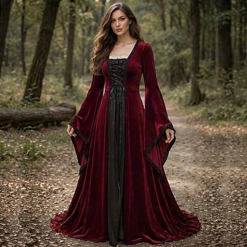fancy dress ladies Medieval Renaissance Costume Long Sleeves Witch Viking Fancy Dress Women's Celtic Fantasy Halloween Carnival Performance LARP Ren Faire Adults' Dress 2026 eos-ss-26