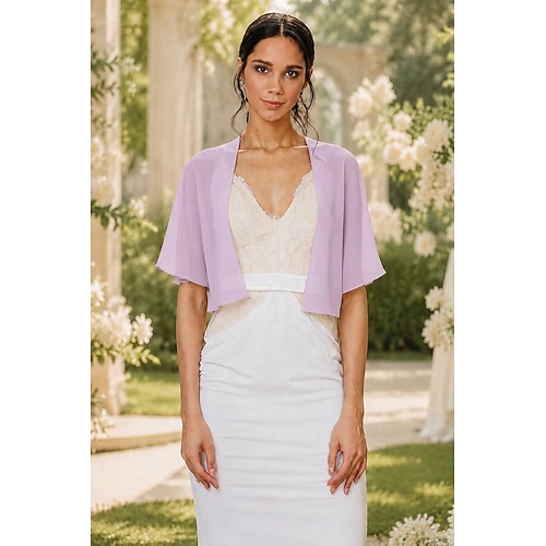 jackets and wraps for formal dresses Shawls Women's Wrap Bolero Shrug Coats / Elegant Sun Protection Short Sleeve Chiffon Wedding With Pure Color Spring & Fall dress to impress 2026 evening formal dress cover ups and wraps
