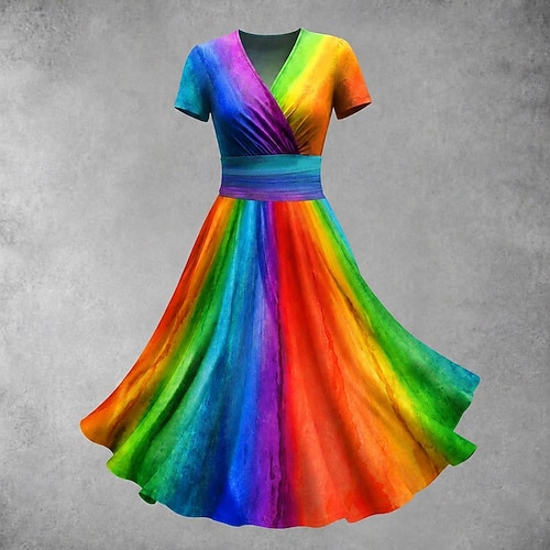 rainbow dress women's FESFOC Summer Sexy Strapless Split V-Neck Rainbow Print Striped Dress Beach Dress,Green,S Clothing, Shoes & Accessories 38 bust and for Baby Size 1 years Womens Rainbow Dress - Etsy