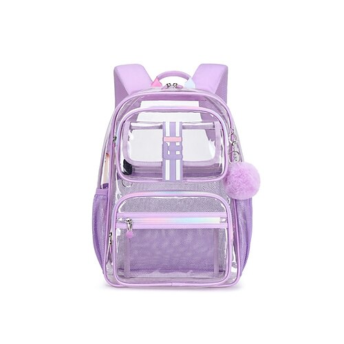Transparenter Mädchenrucksack, Schulranzen mit vielen Fächern, seitlichen Netztaschen und süßem, lässigem Stil für Grundschule, Mittelschule, Campus