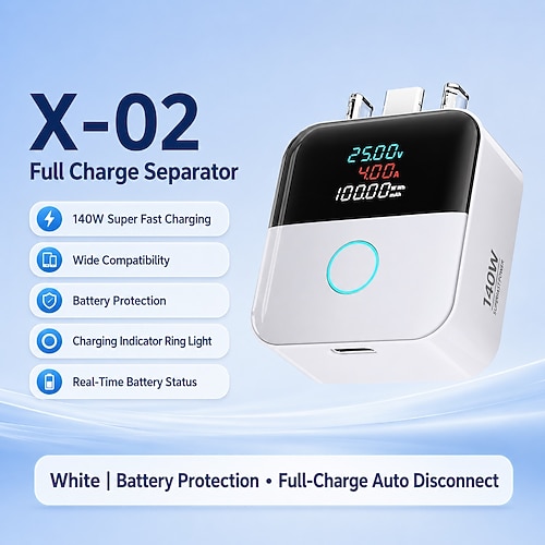 Chargeur rapide USB-C 140 W avec déconnexion automatique, séparateur de charge intelligent pour une meilleure protection de la batterie, bloc de