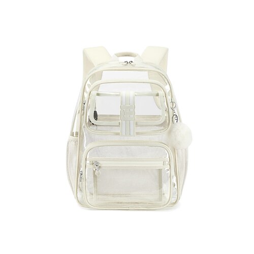 Transparenter Mädchenrucksack, Schulranzen mit vielen Fächern, seitlichen Netztaschen und süßem, lässigem Stil für Grundschule, Mittelschule, Campus
