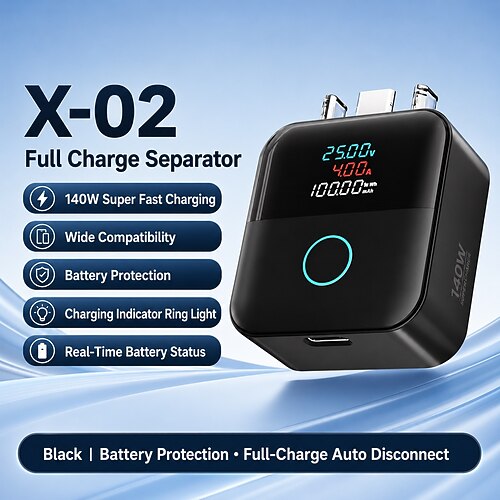 Chargeur rapide USB-C 140 W avec déconnexion automatique, séparateur de charge intelligent pour une meilleure protection de la batterie, bloc de