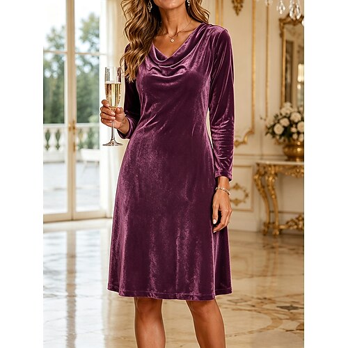Damen Midikleid Samtkleid Etui-Kleid Figurbetontes Kleid Party Geburtstag Cocktail Täglich Weihnachten Normale Passform Einfach Langarm