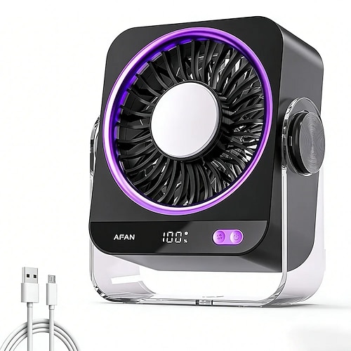 Wiederaufladbarer USB-Tischventilator, tragbarer Ventilator mit 5 Geschwindigkeitsstufen und Digitalanzeige, leiser, leistungsstarker Ventilator