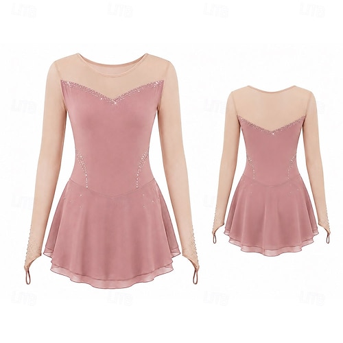 pink ruffle figure skating dress ice skating dress ice dance  Gymcostumes fabric Vuelta and consists of both mat and net textures IceDress Figure Skating Dress -