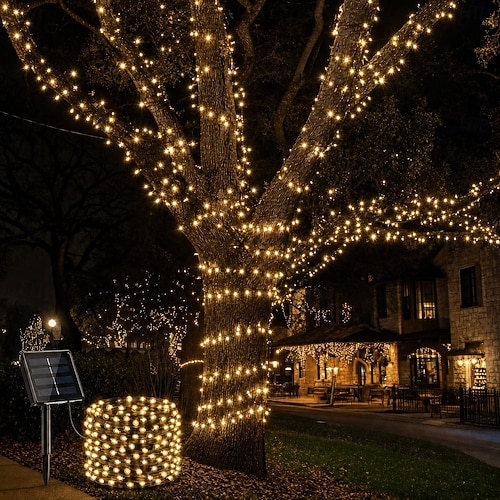 Solarbetriebene Lichterkette für den Außenbereich, wasserdichte Lichterkette mit 8 Leuchtmodi, funkelnde Lichter für Garten, Hof, Rasen, Feiertage und Hochzeiten 2026