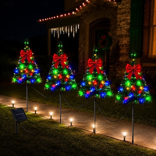 4er-Pack Solar-Weihnachtsbaum-Gartenstecker, wasserdichte Solar-Weihnachtsbaum-Gartenstecker-Weihnachtswegbeleuchtung für die Weihnachtsdekoration in Garten, Hof und auf dem Rasen 2026