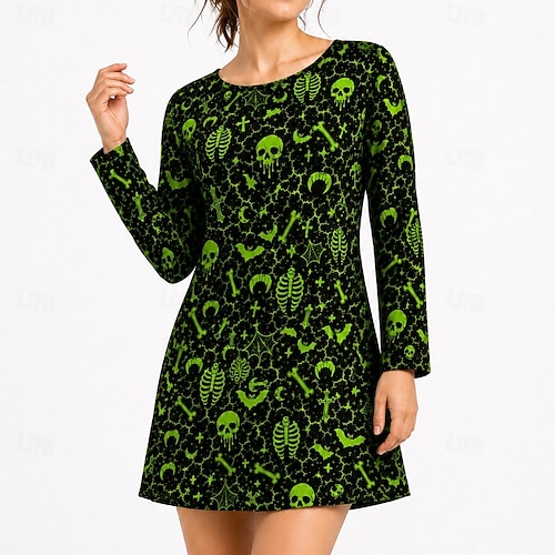 Halloween Dress Mini Dress Witch Skull Skeleton Gothic Adults' Women's Halloween Carnival Party Performance Casual Daily Easy Halloween Costumes Dress Up 2026