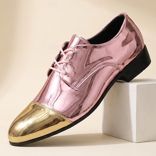 Men's Rose Gold Oxford Shoes, Metallic Two-Tone Cap-Toe Lace-Up Dress Shoes for Stylish Gentlemen, Weddings, Evening Parties and Formal Events 2026