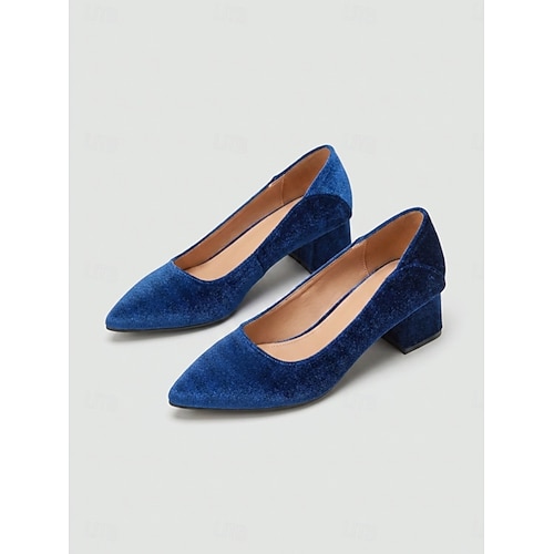 Women's Royal Blue Velvet Pointed Toe Pumps - Low Block Heel Shoes for Cocktail Parties, Evening Events & Weddings 2026