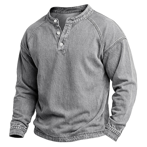 Homme T-shirt Chemise Henley Laver la chemise manche longue Henley Automne Hiver Printemps Automne Uni ancien Streetwear Occasionnel Lavé Manche