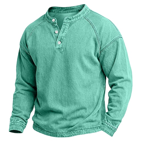 Homme T-shirt Chemise Henley Laver la chemise manche longue Henley Automne Hiver Printemps Automne Uni ancien Streetwear Occasionnel Lavé Manche