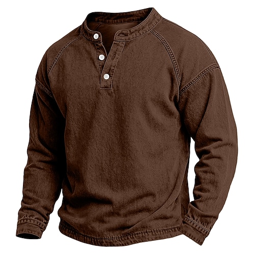 Homme T-shirt Chemise Henley Laver la chemise manche longue Henley Automne Hiver Printemps Automne Uni ancien Streetwear Occasionnel Lavé Manche