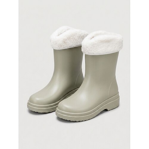 Bottes de pluie noires mi-mollet pour femme, résistantes et imperméables, avec doublure chaude amovible en peluche, idéales en toutes saisons. Ces