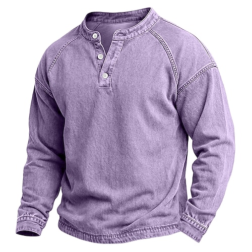 Homme T-shirt Chemise Henley Laver la chemise manche longue Henley Automne Hiver Printemps Automne Uni ancien Streetwear Occasionnel Lavé Manche