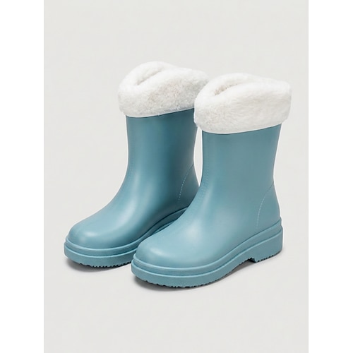Bottes de pluie noires mi-mollet pour femme, résistantes et imperméables, avec doublure chaude amovible en peluche, idéales en toutes saisons. Ces