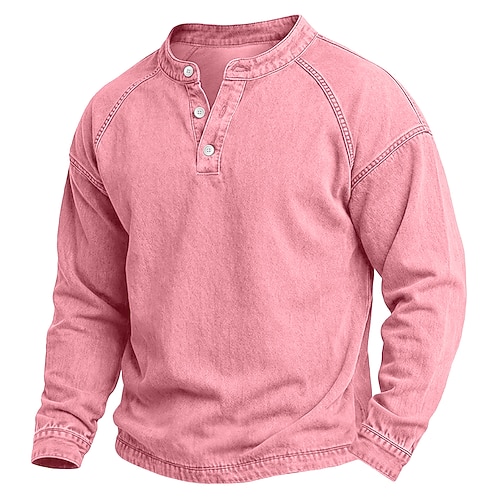 Homme T-shirt Chemise Henley Laver la chemise manche longue Henley Automne Hiver Printemps Automne Uni ancien Streetwear Occasionnel Lavé Manche