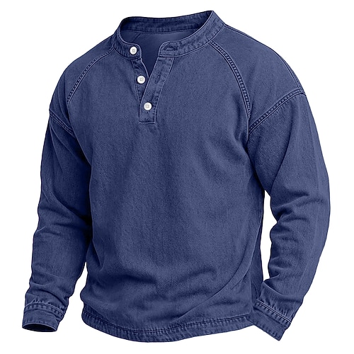 Homme T-shirt Chemise Henley Laver la chemise manche longue Henley Automne Hiver Printemps Automne Uni ancien Streetwear Occasionnel Lavé Manche