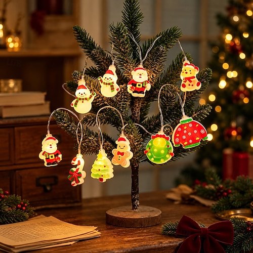 Weihnachts-LED-Lichterkette, 3 m 20 LEDs/6 m 40 LEDs mit Weihnachtsmann, Schneemann und Rentier &Weihnachtsbaum, Lichterketten für Schlafzimmer, Wohnzimmer, Kaminsims, Fenster &Dekoration für die 2026