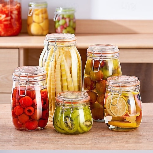 2er-Packung 1-Gallonen-Vorratsgläser aus Glas mit normaler Öffnung und luftdichtem Klappdeckel, inklusive 1 Ersatz-Silikondichtung, große Einmachgläser zum Fermentieren, Einmachen, Einlegen und 2026