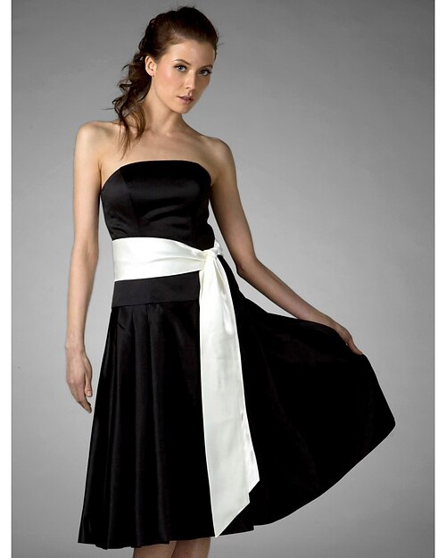 Ball Gown / A-Line Bridesmaid Dress Strapless Sleeveless Color Block Knee Length Satin with Sash / Ribbon 2022