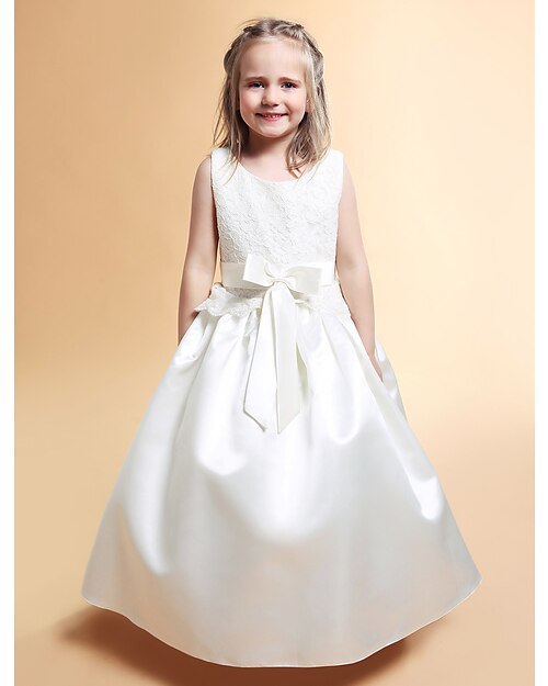 Princess Floor Length Flower Girl Dresses Wedding Lace Sleeveless Scoop Neck with Lace / Fall / Winter / Spring / Summer / First Communion