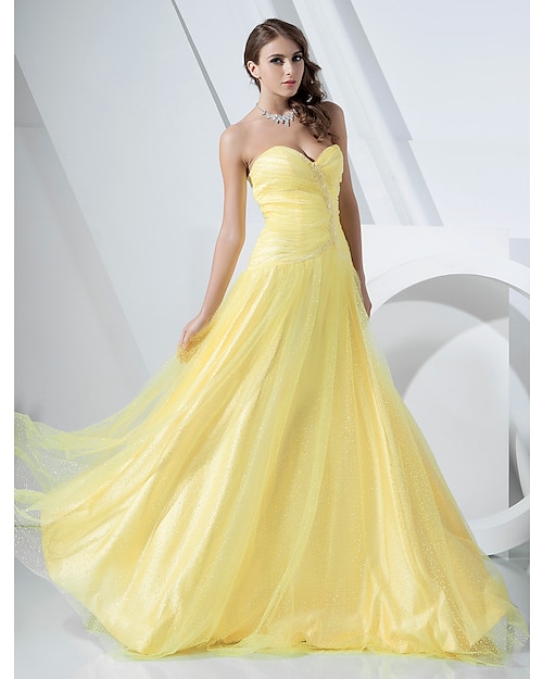 A-Line Elegant Dress Prom Formal Evening Floor Length Sleeveless Sweetheart Satin with Beading 2023