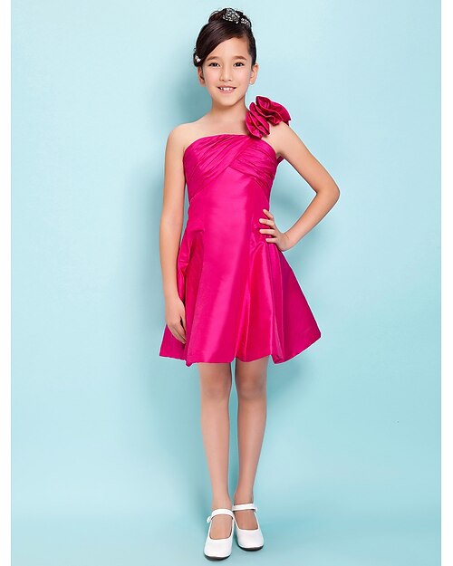 Princess Knee Length One Shoulder Taffeta Fall Junior Bridesmaid Dresses&Gowns With Criss Cross Kids Wedding Guest Dress 4-16 Year