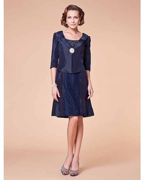 a-line mor til bruden kjole omslag inkluderet spaghetti strop knælang taft halværme med blonder perler krystal broche 2023