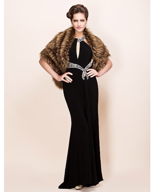 Elegant Long-Haired Faux Fox Fur Party / Evening Shawl / Wrap