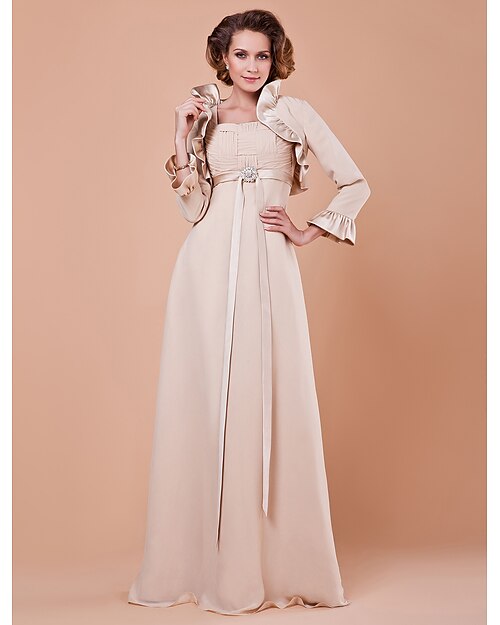 Sheath / Column Mother of the Bride Dress Wrap Included Straps Floor Length Chiffon Satin 3/4 Length Sleeve with Sash / Ribbon Criss Cross Crystals 2021