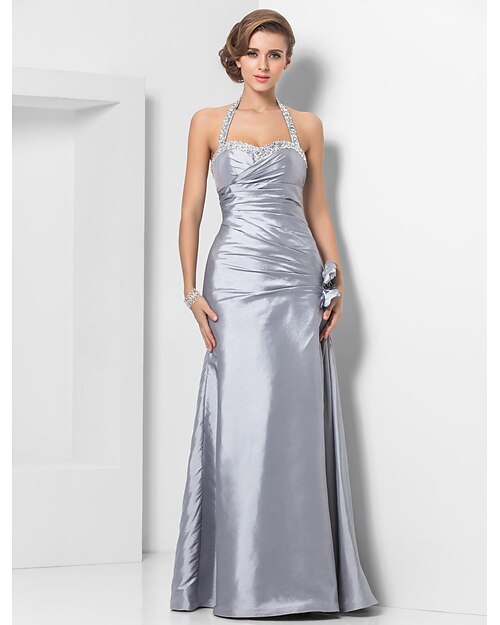 Sheath / Column Elegant Dress Prom Formal Evening Floor Length Sleeveless Sweetheart Taffeta with Ruched Beading 2023