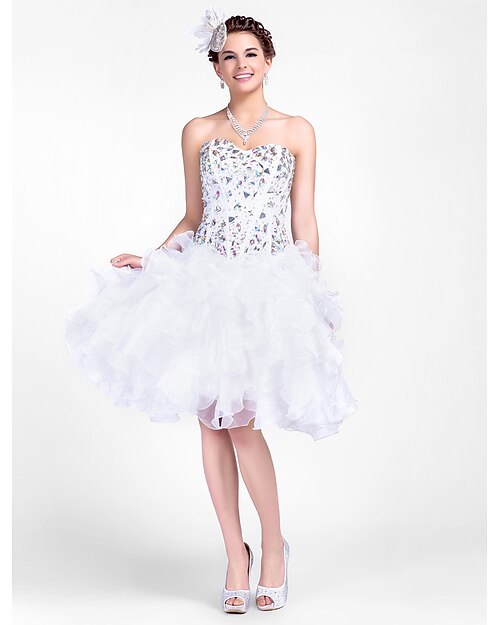 φόρεμα μπάλα αγαπημένη σύντομο / mini ταφτά και οργάντζα κοκτέιλ / prom φόρεμα