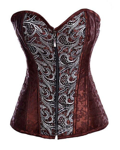 Satin Polyester Brown Steel Boned Steampunk Style Corset Sexy Lingerie Shaper