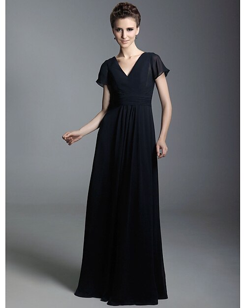 Sheath / Column V Neck Floor Length Chiffon Dress with Draping / Ruched by TS Couture®