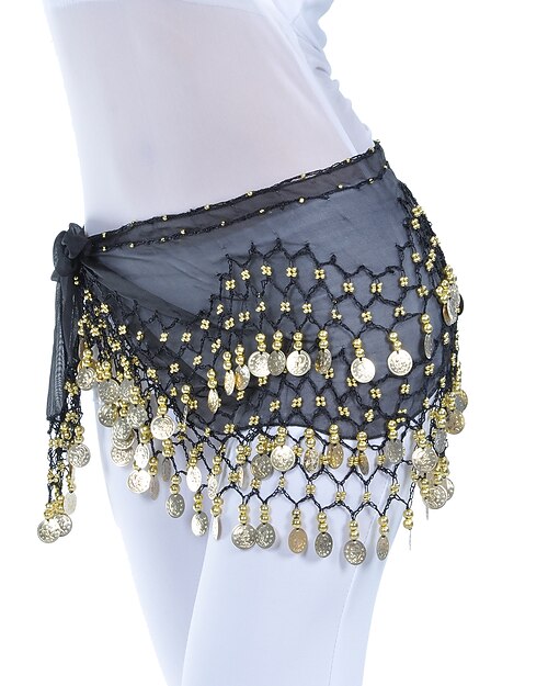 Belly Dance Hip Scarf Coin Sequin Women's Training Chiffon / Ballroom Gold Coin Belt